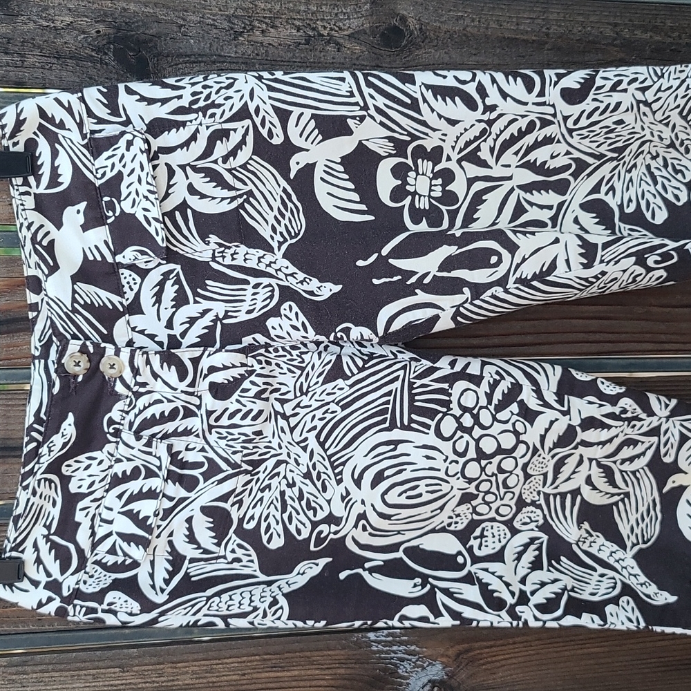 NORDSTORM CABI Serengeti Cropped Pants 2 DARK Brown Cream Jungle Print Ankle - Picture 14 of 16